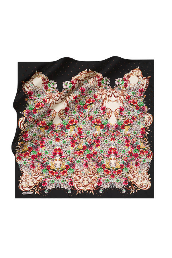 Çiçek Desenli 90X90 İpek Twill Eşarp - 1