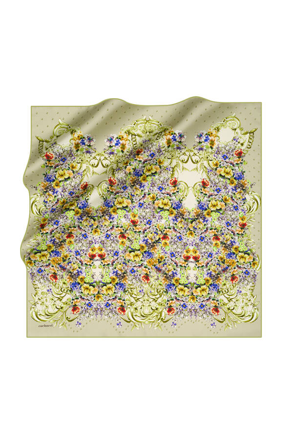 Renkli 90X90 İpek Twill Eşarp - 1