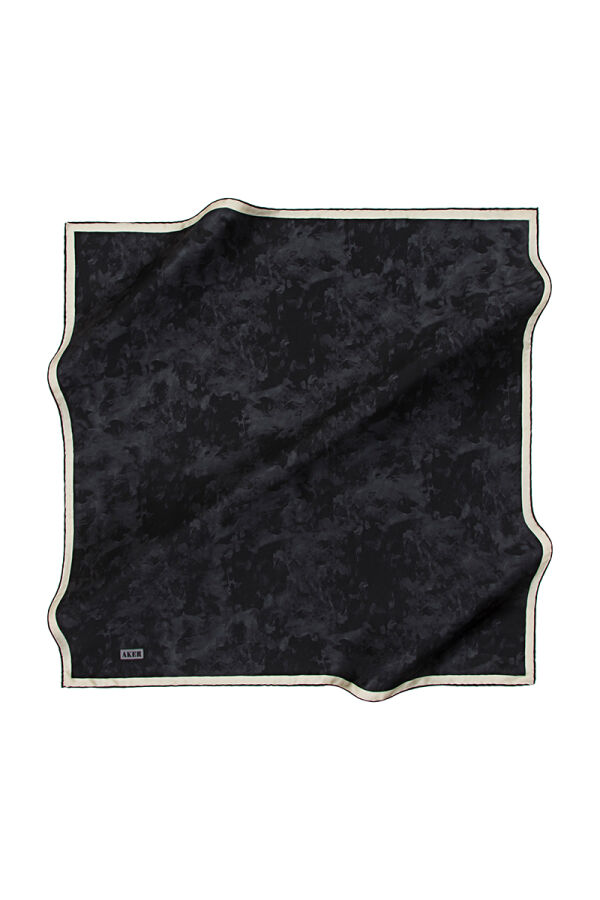 Siyah 90X90 Aker İpek Koton Eşarp - Aker