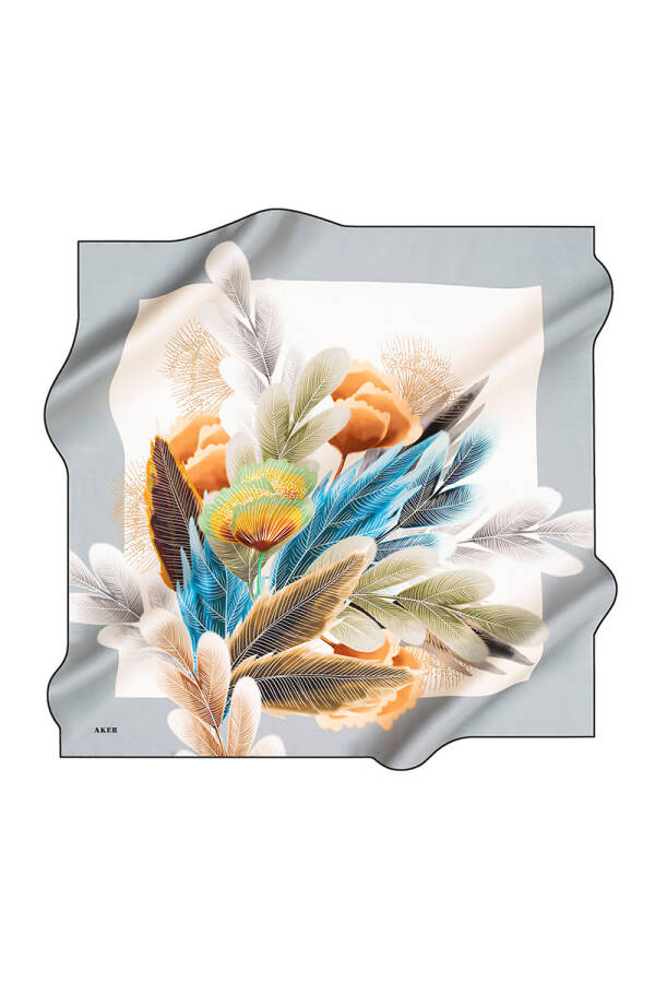 Çiçek Desenli 90X90 İpek Krep Saten - 1