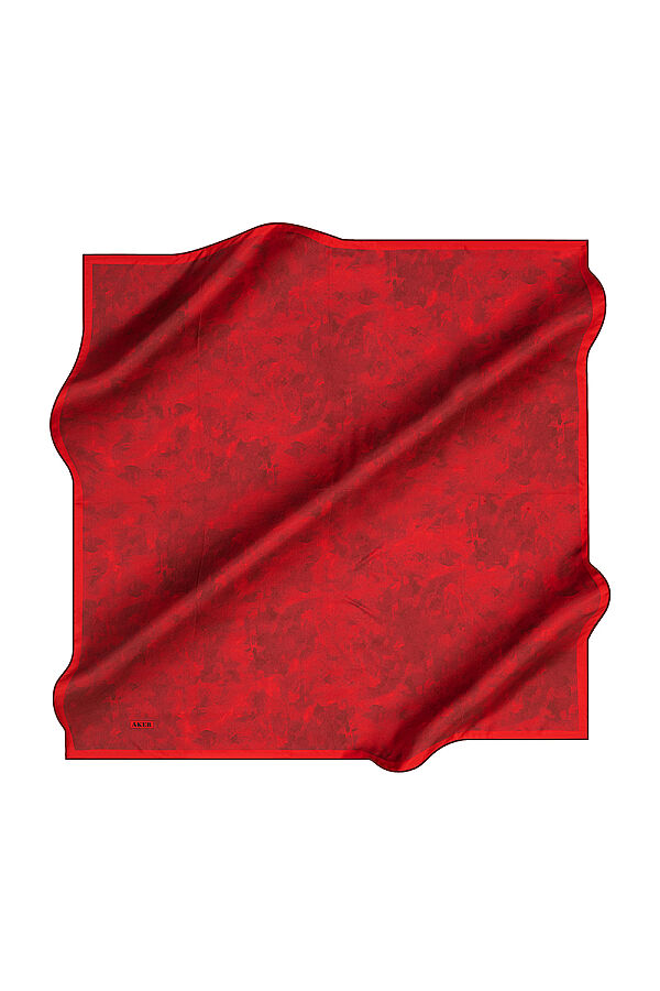 Kırmızı 90X90 İpek Krep Saten Eşarp - 1