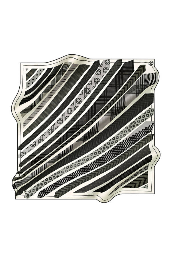 Geometrik Desenli 90X90 İpek Krep Saten - 1