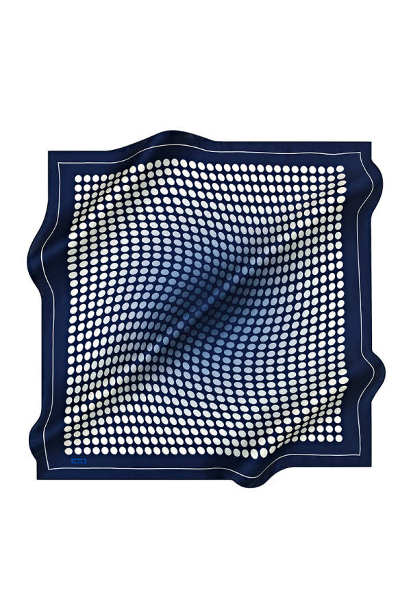 Lacivert İpek Kare Geometrik Desenli Eşarp - 1