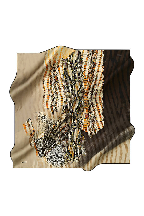 Geometrik Desenli 90X90 İpek Krep Saten - 1