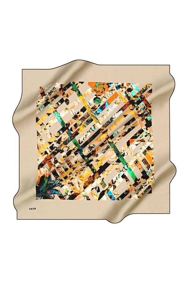 Geometrik Desenli 90X90 İpek Krep Saten - 1