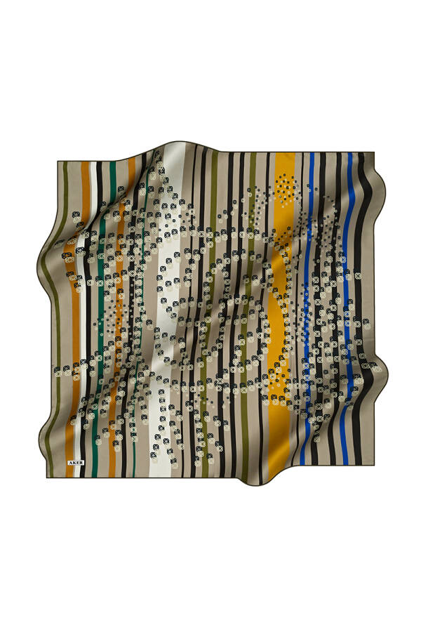 Logo Desenli 90X90 İpek Krep Saten - 1