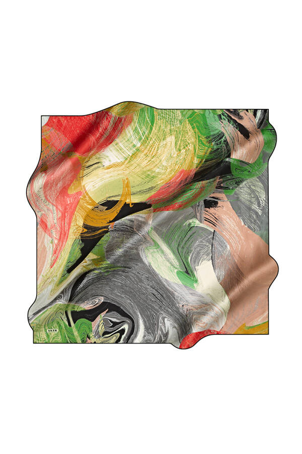 Fırça Desenli 90X90 İpek Krep Saten - 1