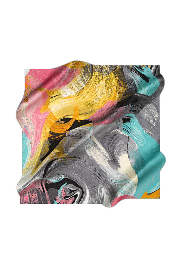 Fırça Desenli 90X90 İpek Krep Saten - 1