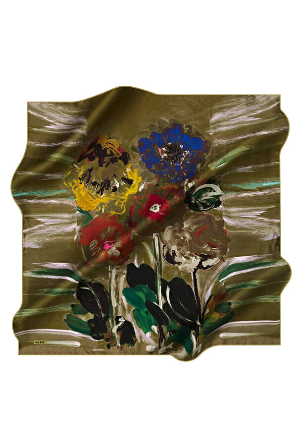 Çiçek Desenli 90X90 İpek Tivil - 1