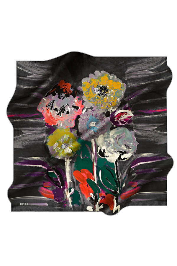 Çiçek Desenli 90X90 İpek Tivil - 1