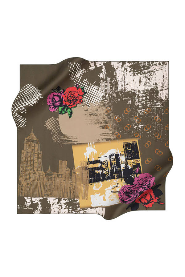 Renkli 90X90 Pierre Cardin Krep Saten Eşarp - 1