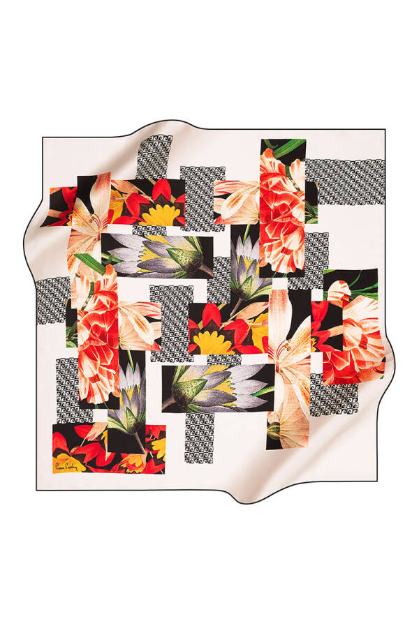 Renkli 90X90 Pierre Cardin Krep Saten Eşarp - 1