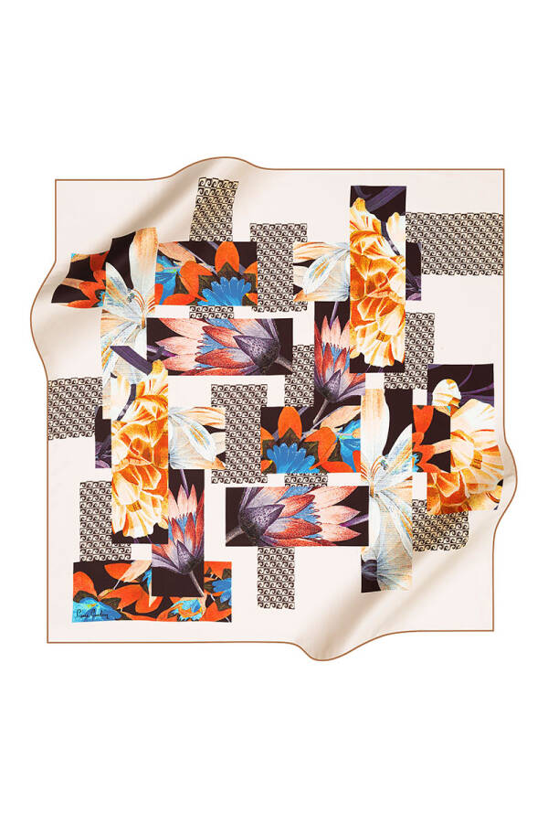Renkli 90X90 Pierre Cardin Krep Saten Eşarp - 1