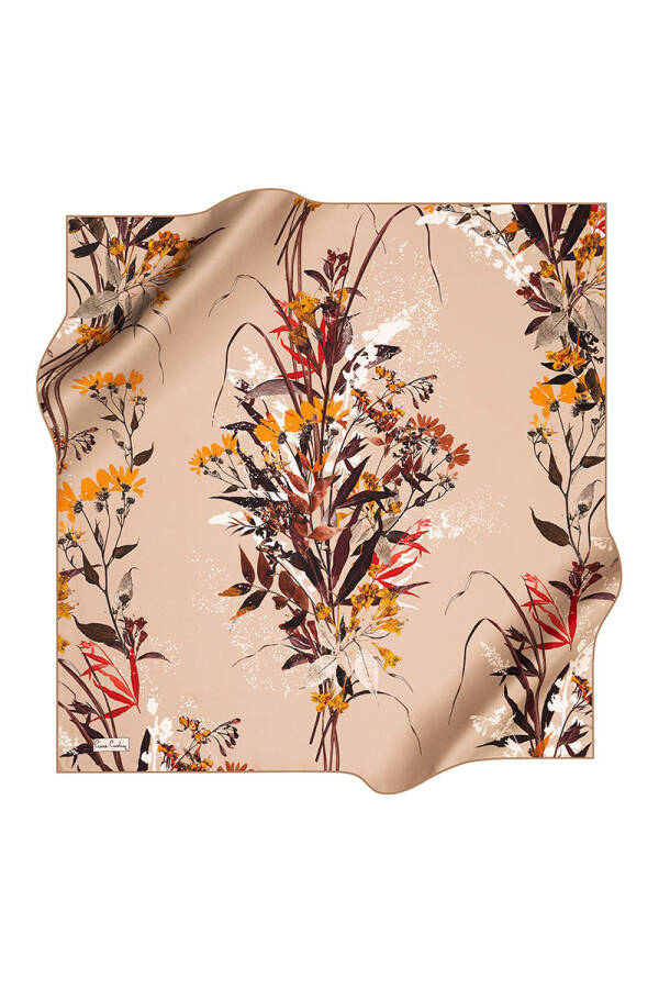 Çiçek Desenli 90X90 Pierre Cardin Krep Saten Eşarp - 1