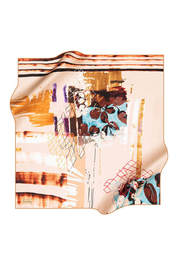 Renkli 90X90 Pierre Cardin Krep Saten Eşarp - 1