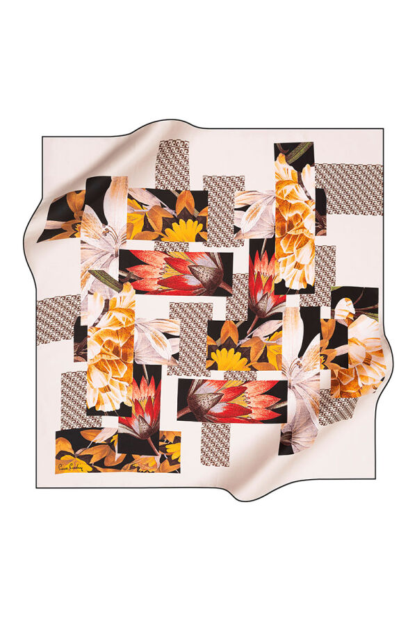 Çiçek Desenli 90X90 Pierre Cardin Krep Saten Eşarp - 1