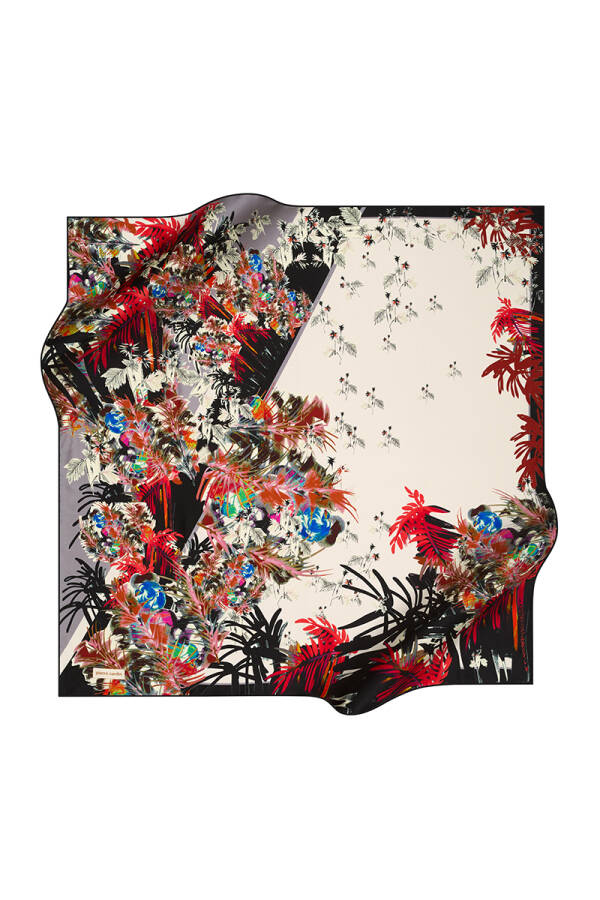 Çiçek Desenli 90X90 Pierre Cardin Krep Saten Eşarp - 1