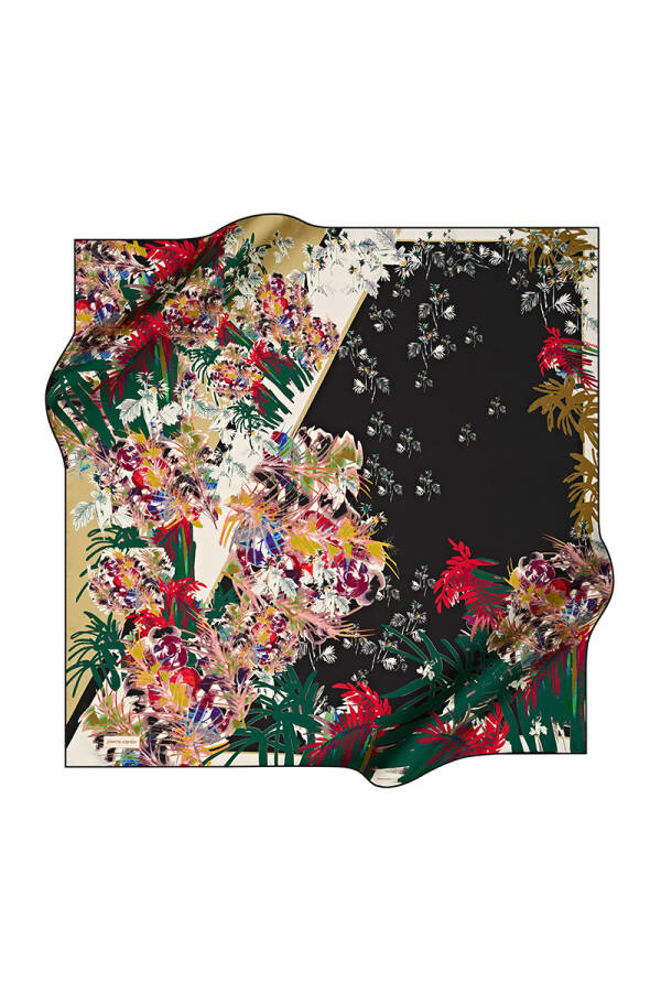 Çiçek Desenli 90X90 Pierre Cardin Krep Saten Eşarp - 1