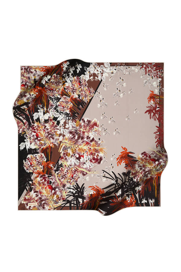 Çiçek Desenli 90X90 Pierre Cardin Krep Saten Eşarp - 1
