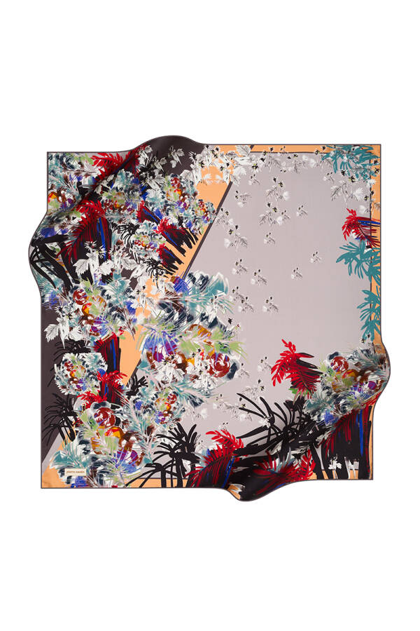 Çiçek Desenli 90X90 Pierre Cardin Krep Saten Eşarp - 1