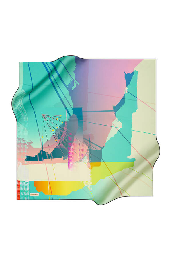 Renkli 90X90 Pierre Cardin Krep Saten Eşarp - 1