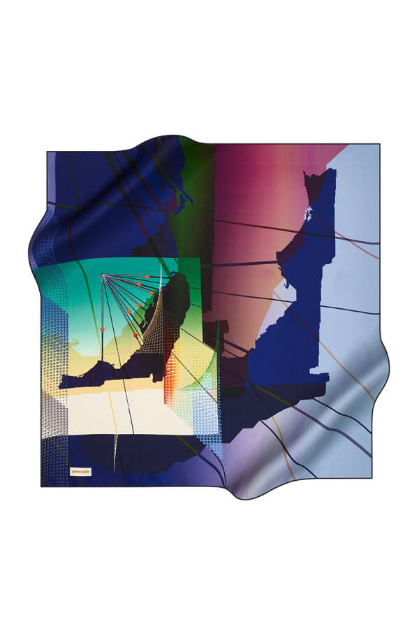 Renkli 90X90 Pierre Cardin Krep Saten Eşarp - 1