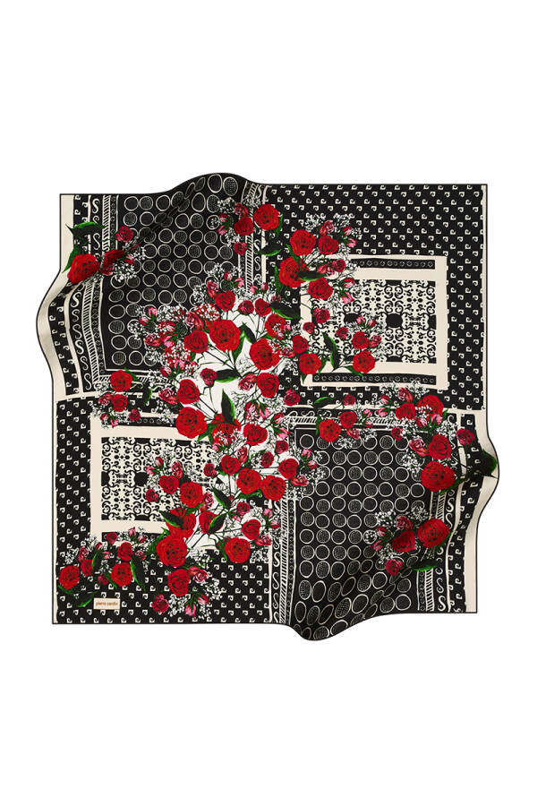 Çiçek Desenli 90X90 Pierre Cardin Krep Saten Eşarp - 1