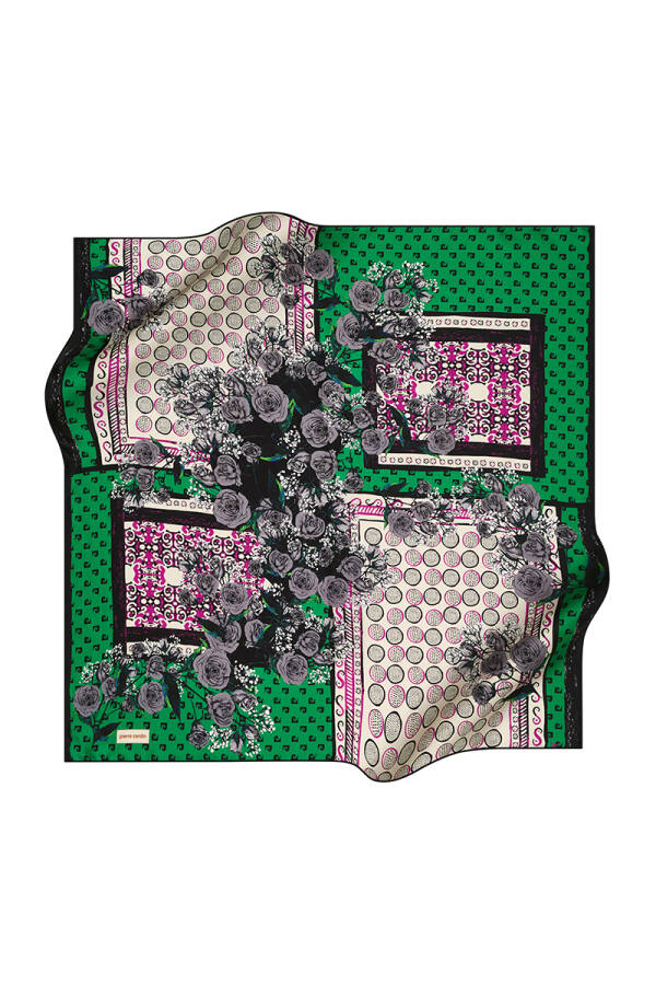 Çiçek Desenli 90X90 Pierre Cardin Krep Saten Eşarp - 1