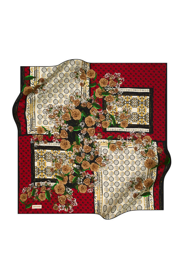 Çiçek Desenli 90X90 Pierre Cardin Krep Saten Eşarp - 1
