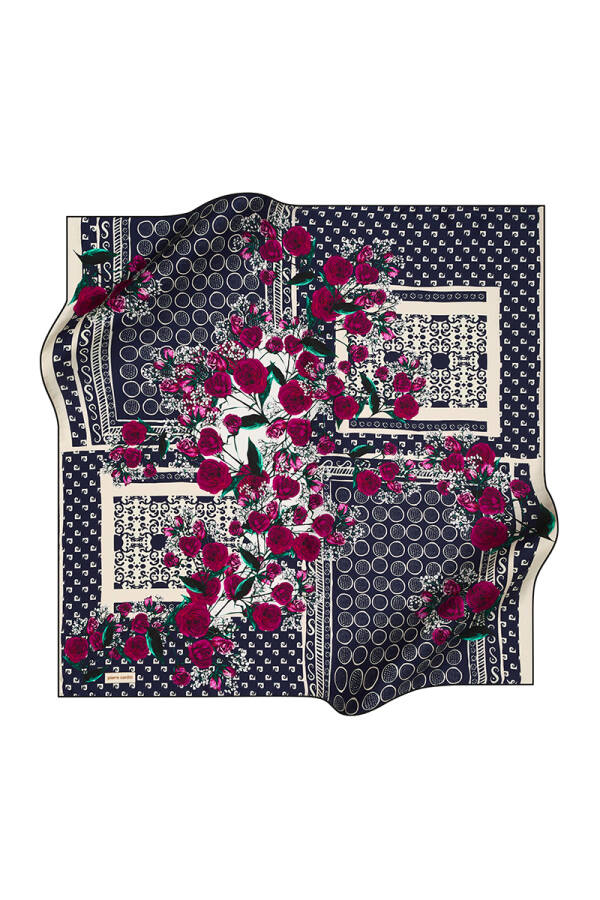 Çiçek Desenli 90X90 Pierre Cardin Krep Saten Eşarp - 1