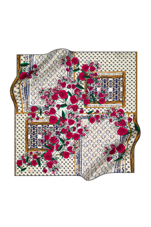 Çiçek Desenli 90X90 Pierre Cardin Krep Saten Eşarp - 1