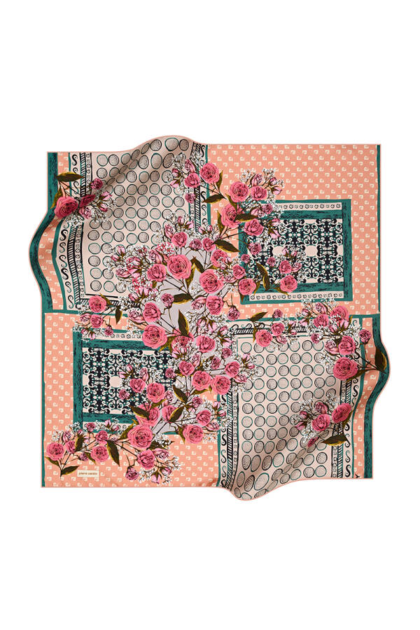 Çiçek Desenli 90X90 Pierre Cardin Krep Saten Eşarp - 1