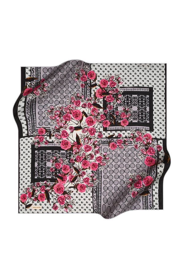 Çiçek Desenli 90X90 Pierre Cardin Krep Saten Eşarp - 1