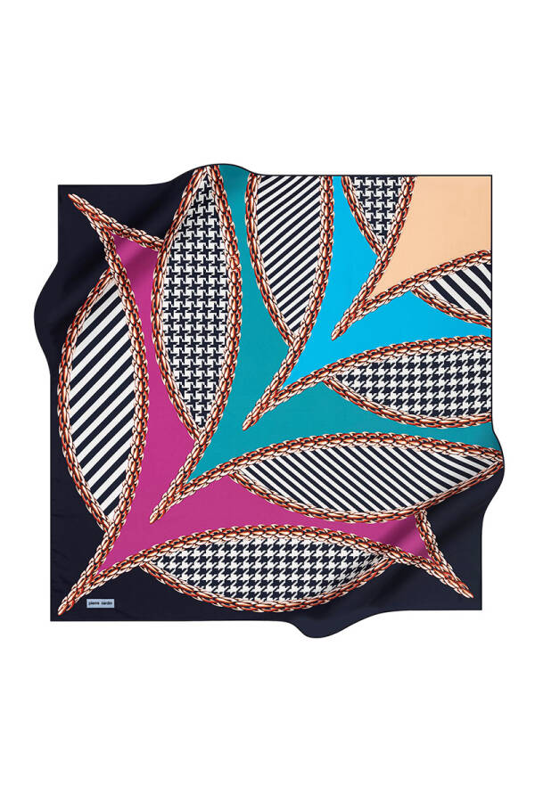 Geometrik Desenli 90X90 Polyester Twill Eşarp - 1