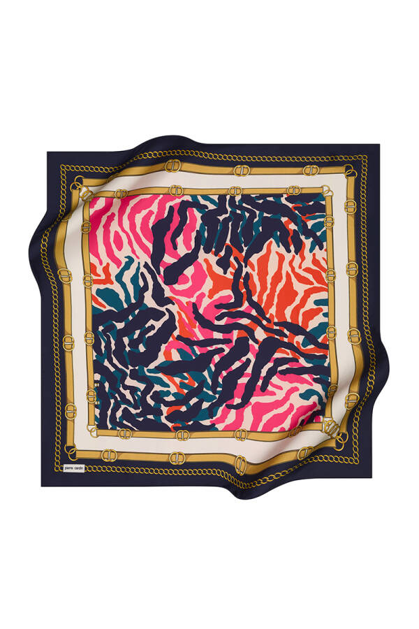 Lacivert Zebra Desenli 90X90 Polyester Twill Eşarp - 1