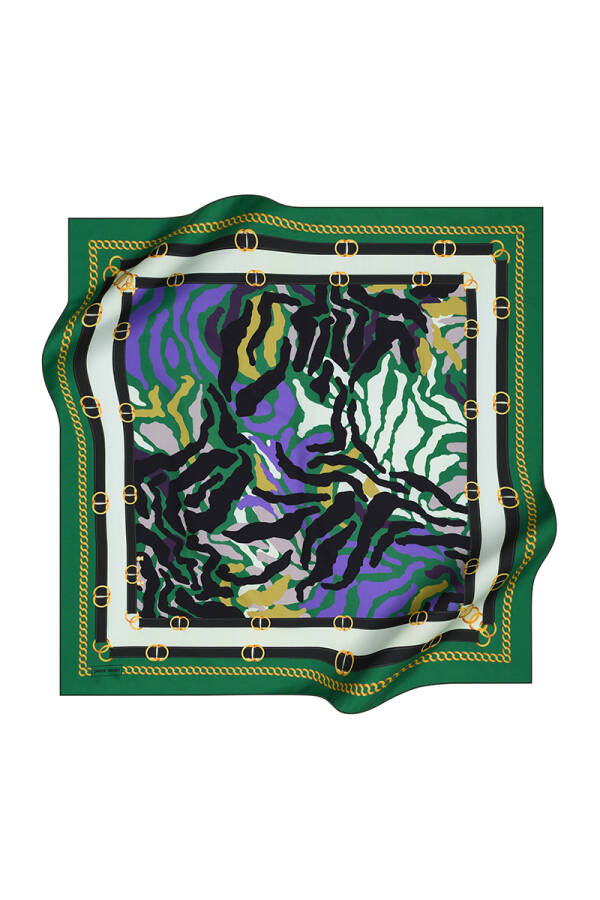 Yeşil Zebra Desenli 90X90 Polyester Twill Eşarp - 1