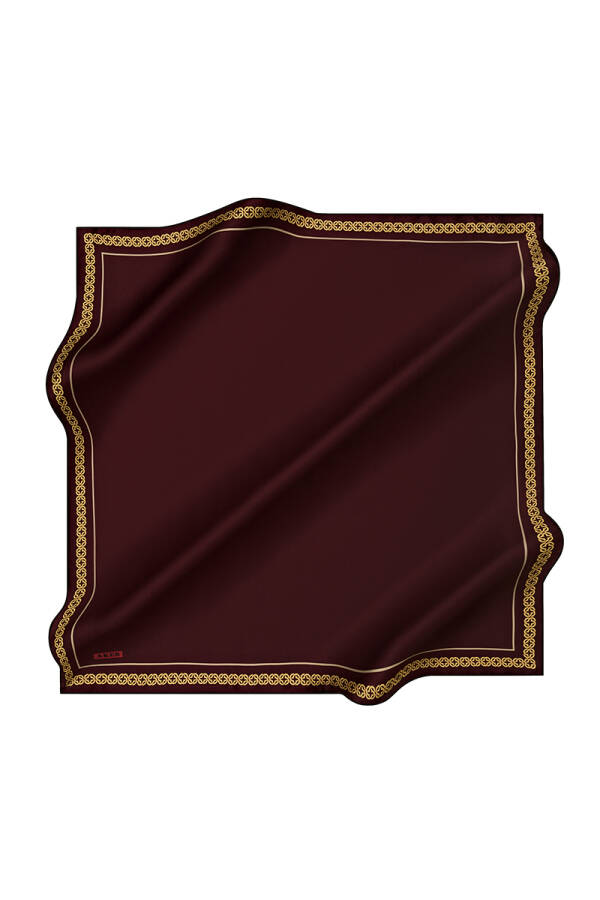 Bordo İpek Kare Bordür Desenli Eşarp - 1