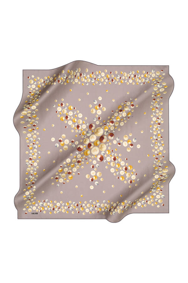 Geometrik Desenli 90X90 Taşlanmış İpek Krep Saten - 1