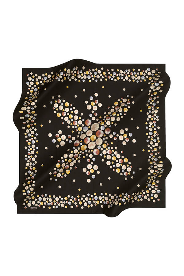 Geometrik Desenli 90X90 Taşlanmış İpek Krep Saten - 1