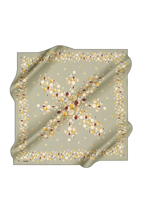 Haki İpek Kare Geometrik Desenli Eşarp - 1