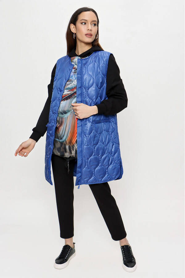 Saks Kapitone Fermuarlı Yelek - 1