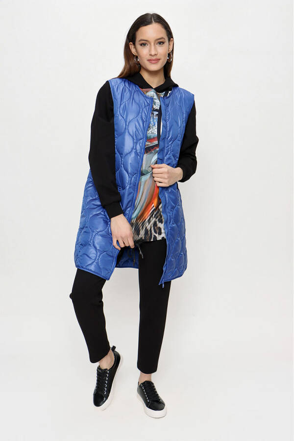 Saks Kapitone Fermuarlı Yelek - 2