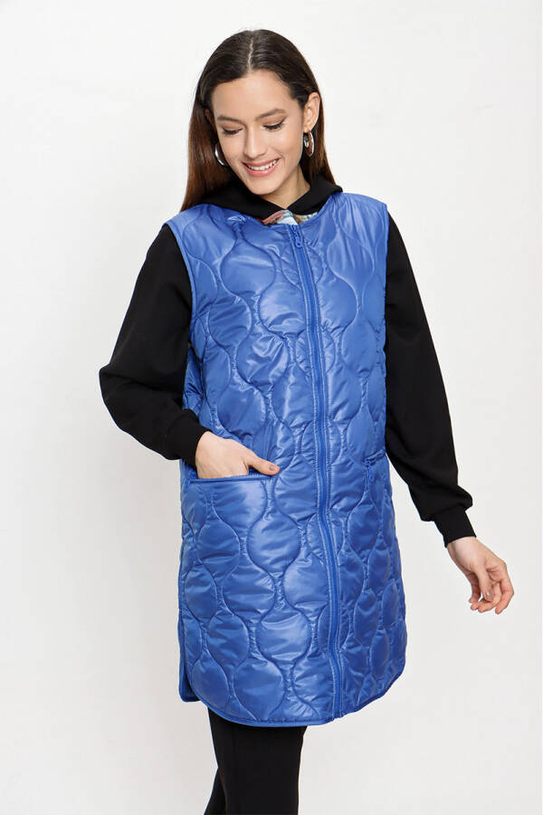 Saks Kapitone Fermuarlı Yelek - 4