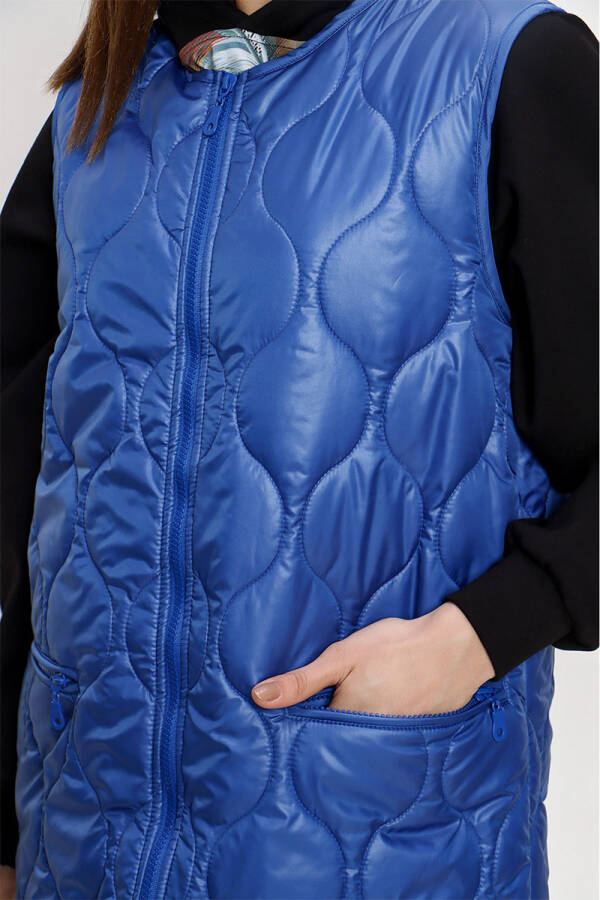 Saks Kapitone Fermuarlı Yelek - 6