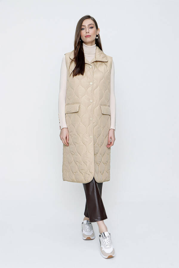 Bej Kapitone Çıtçıtlı Yelek - 1