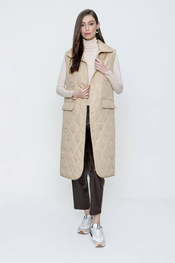 Bej Kapitone Çıtçıtlı Yelek - 2