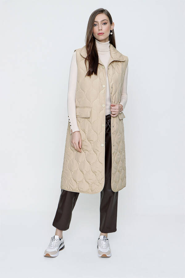 Bej Kapitone Çıtçıtlı Yelek - 3