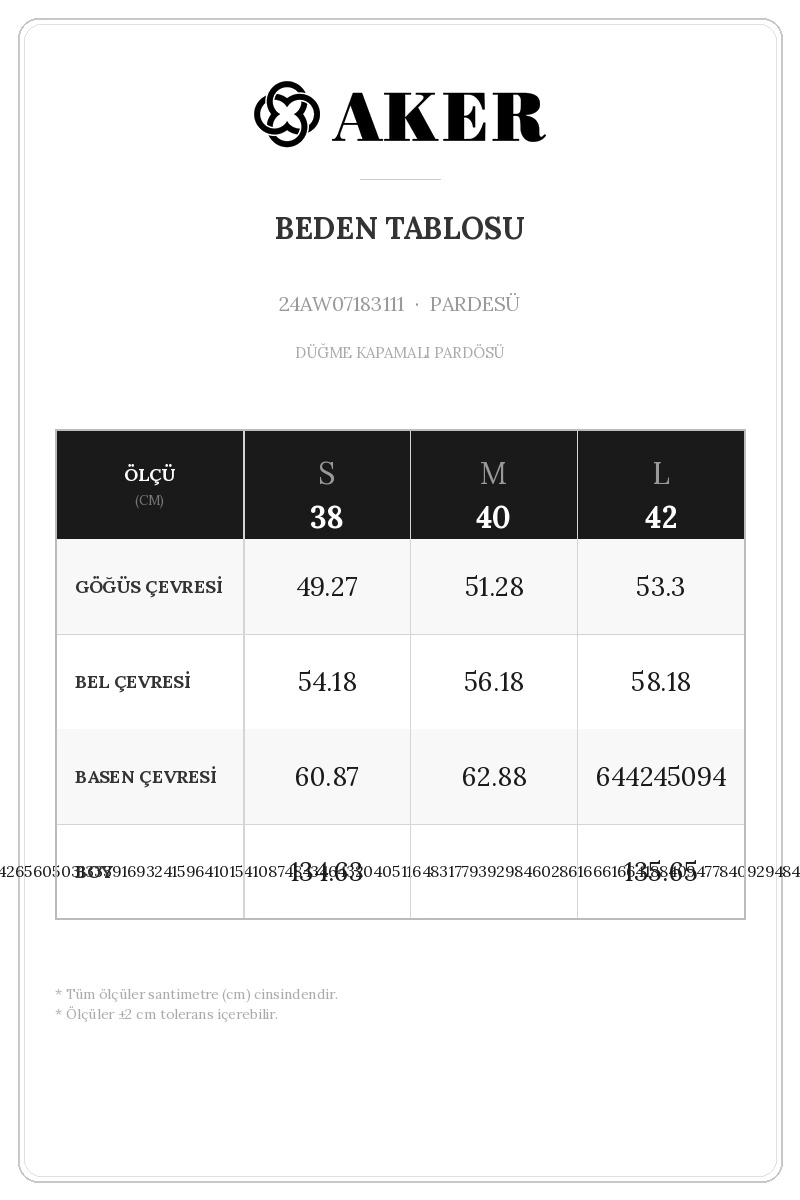 24AW07183111 Beden Tablosu
