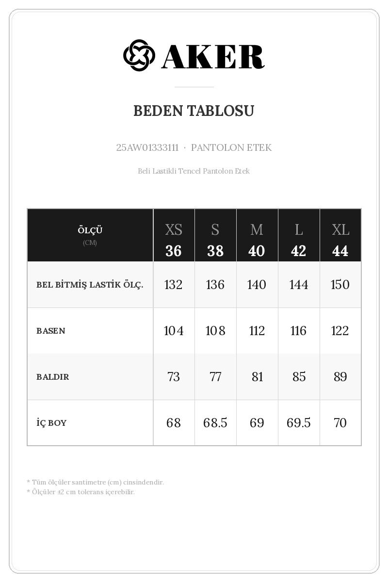 25AW01333111 Beden Tablosu