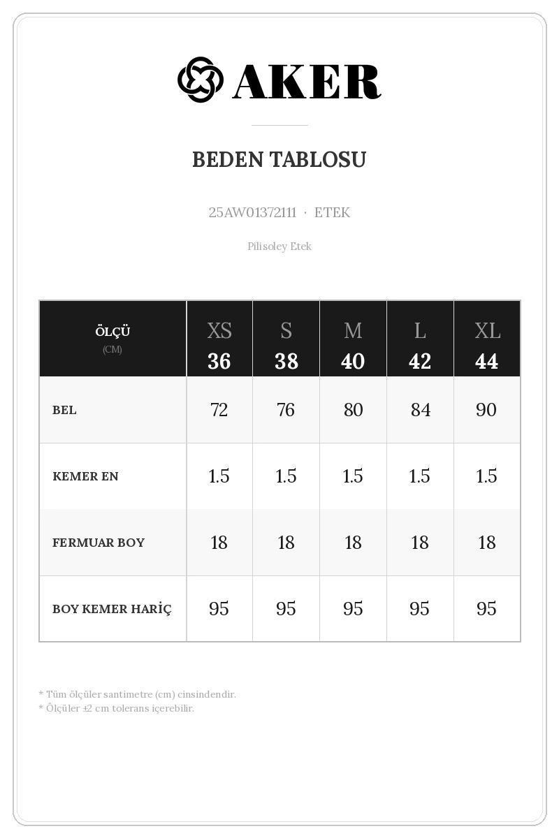 25AW01372111 Beden Tablosu
